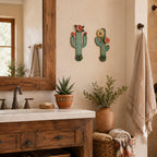 flangairy 2pcs Metal Cactus Wall Decor, Western Desert Bathroom Decor