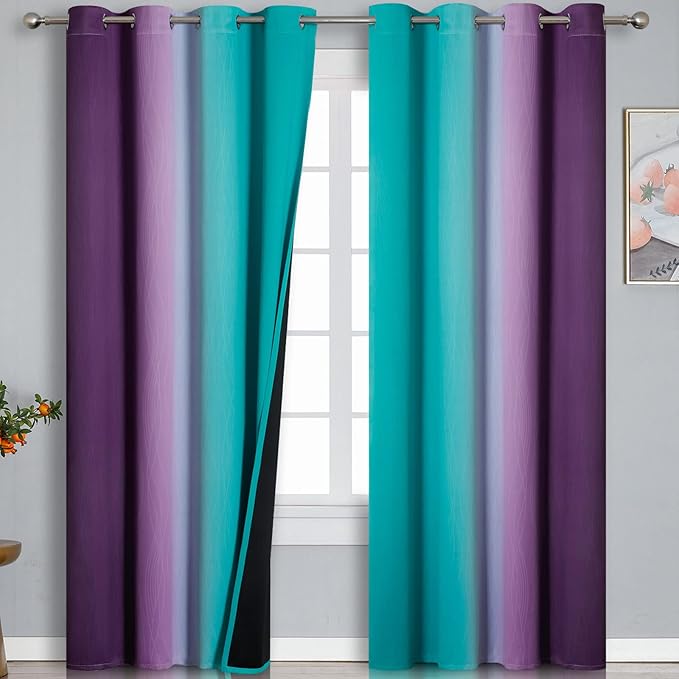 Estelar Textiler Teal and Purple Blackout Curtains by ESTELARTEXTILER