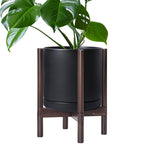 D'vine Dev Ceramic Pot with Walnut Wood Stand, Teal, 10 in, 55-B-X-4