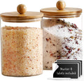 Le'raze Set of 2 Glass Canisters for Kitchen Counter with Airtight Bamboo Lids + Marker & Labels - 68oz. Large Cookie Jars Wooden Lid, Food Storage Containers Pantry, Flour, Sugar, Pasta, Candy.