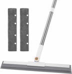 Floor Squeegee Broom, 62" Long Handle with 2 Washable Microfiber Pads