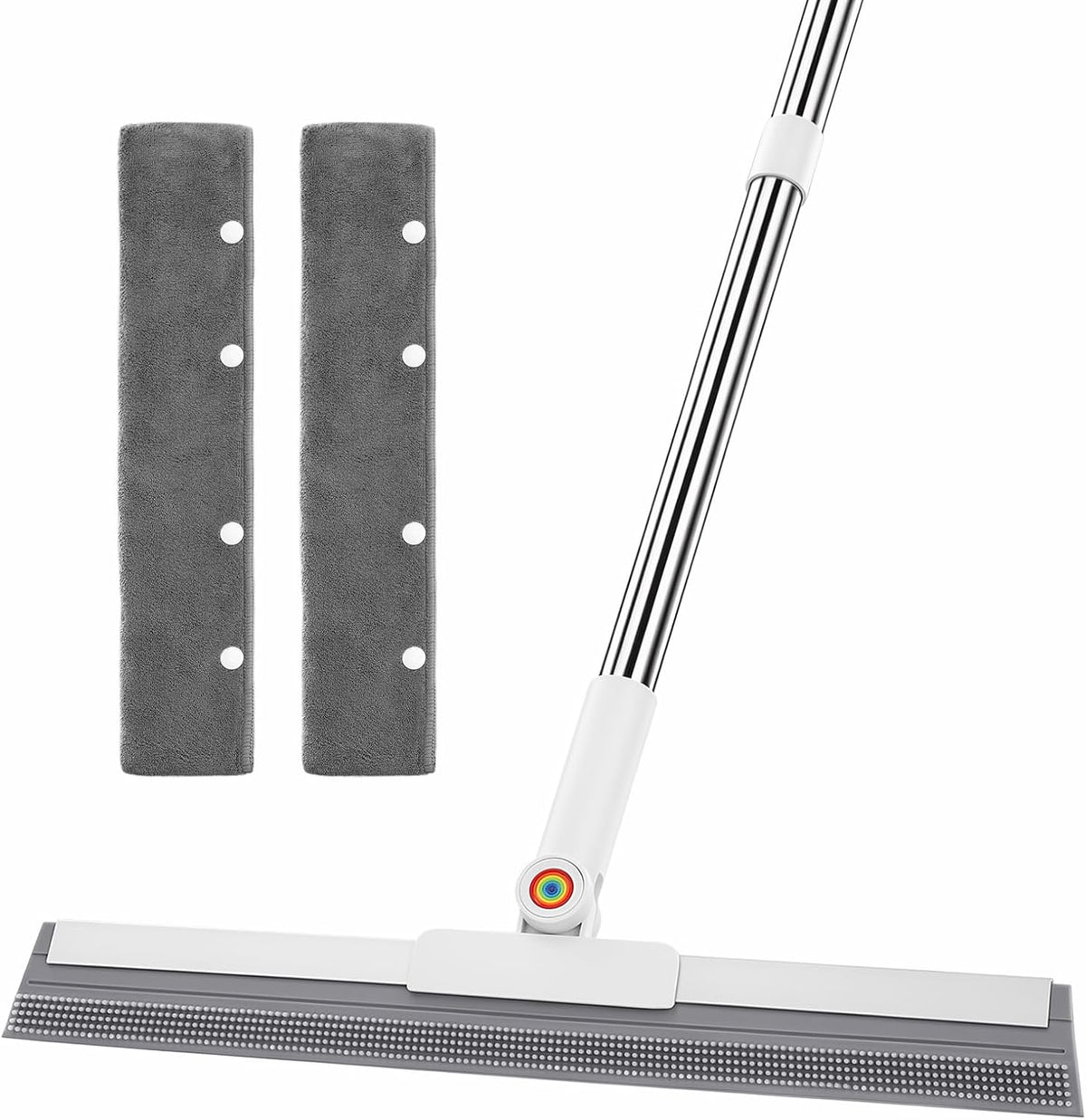 Floor Squeegee Broom, 62" Long Handle with 2 Washable Microfiber Pads