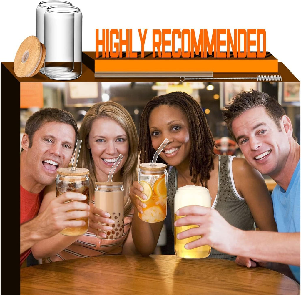 Iced Coffee Cups with Lids,Glass Cups with Lids and Straws,4 Coffee Tumbler