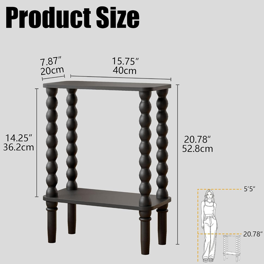 Veegle Narrow Side Table Small End Table for Small Spaces Black