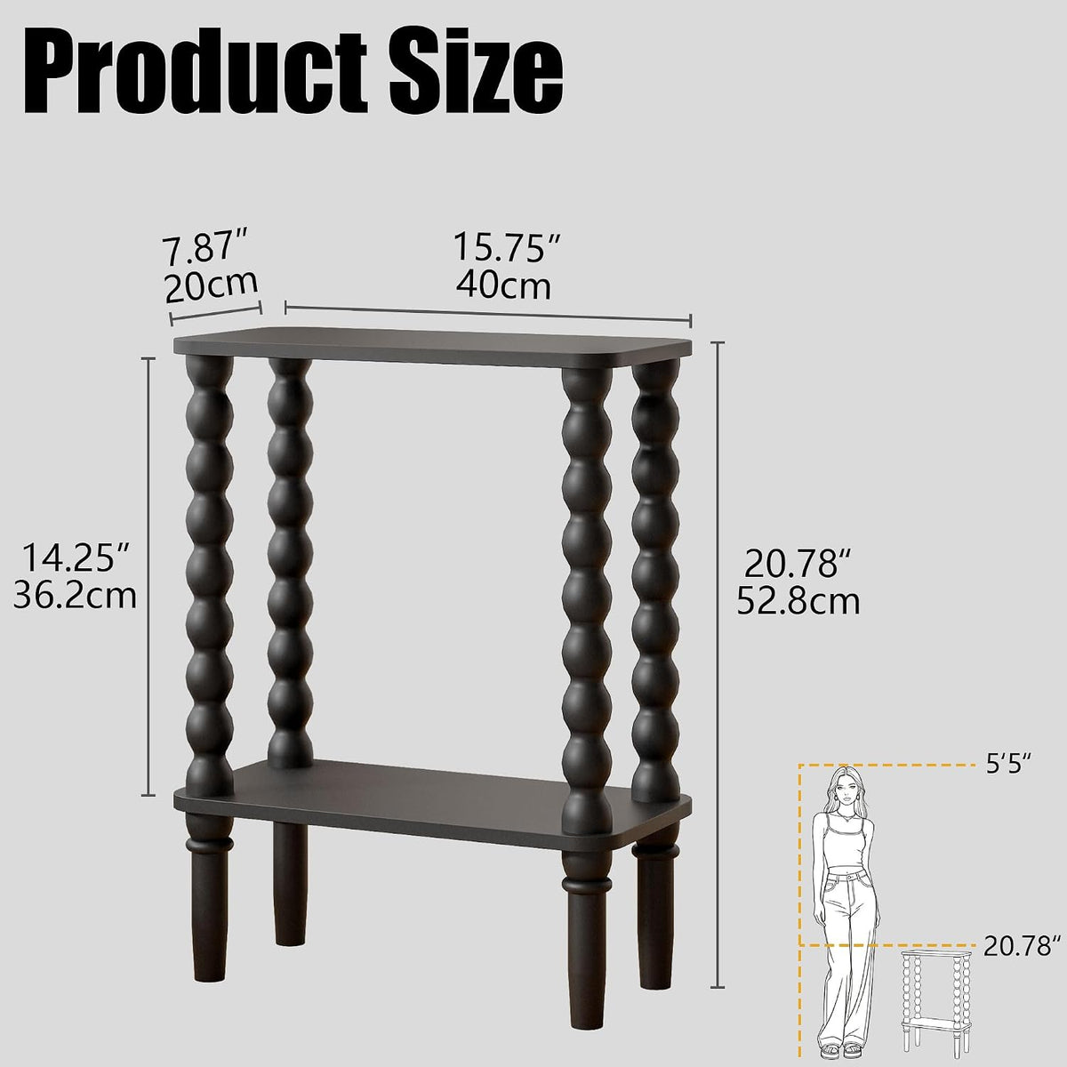 Veegle Narrow Side Table Small End Table for Small Spaces Black