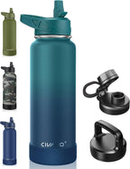 CIVAGO 32 oz Insulated Stainless Steel Water Bottle With Straw and 3 Lids