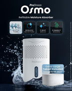 Pro Breeze Osmo Moisture Absorber, 100 Day Lasting Tablet Included, 44 fl.oz, Odor Eliminator, Trap Excess Moisture, Humidity Absorber for Closet, Bathroom, Bedroom & RV, Fragrance Free, White