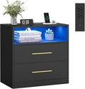VASAGLE 23.6 Nightstands, LED Lights, Charging Station, 2 Drawers
