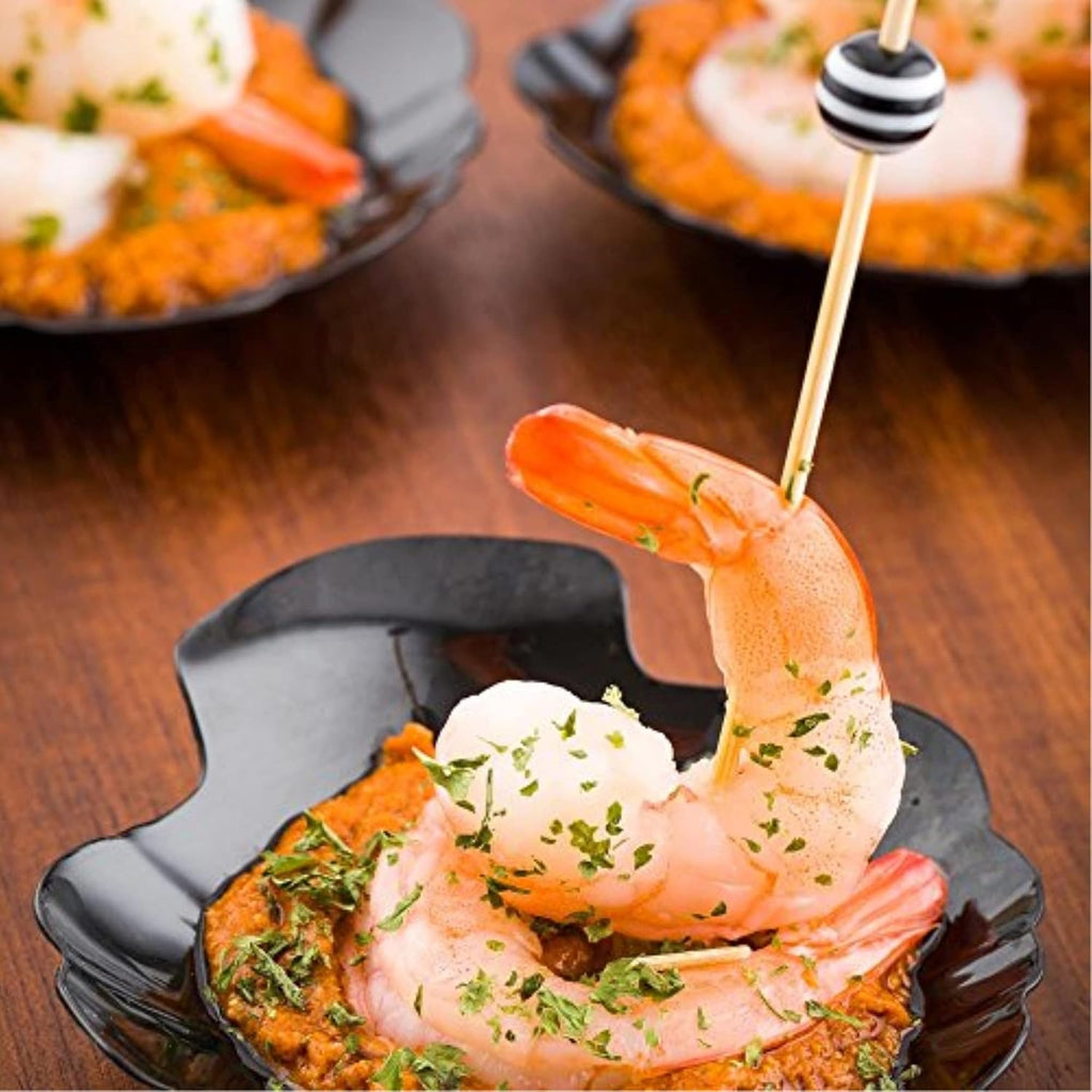 Restaurantware 3.3 Inch Shell Appetizer Plate 100 Disposable Plastic Appetizer Plate - Sturdy Shell-Shaped Black Plastic Cocktail Plates Perfect For Serving Amuse Bouche And Hors D'oeuvres