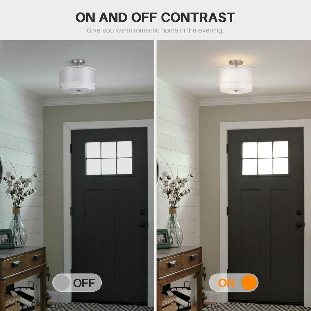 Semi Flush Mount Ceiling Light Fixture,Bedroom Ceiling Light,12.6'' Light Fixtures Ceiling Mount,Drum Light Fixture,3-Light Modern Close to Ceiling Lamps for Living Room Dining Room Kitchen Entryway