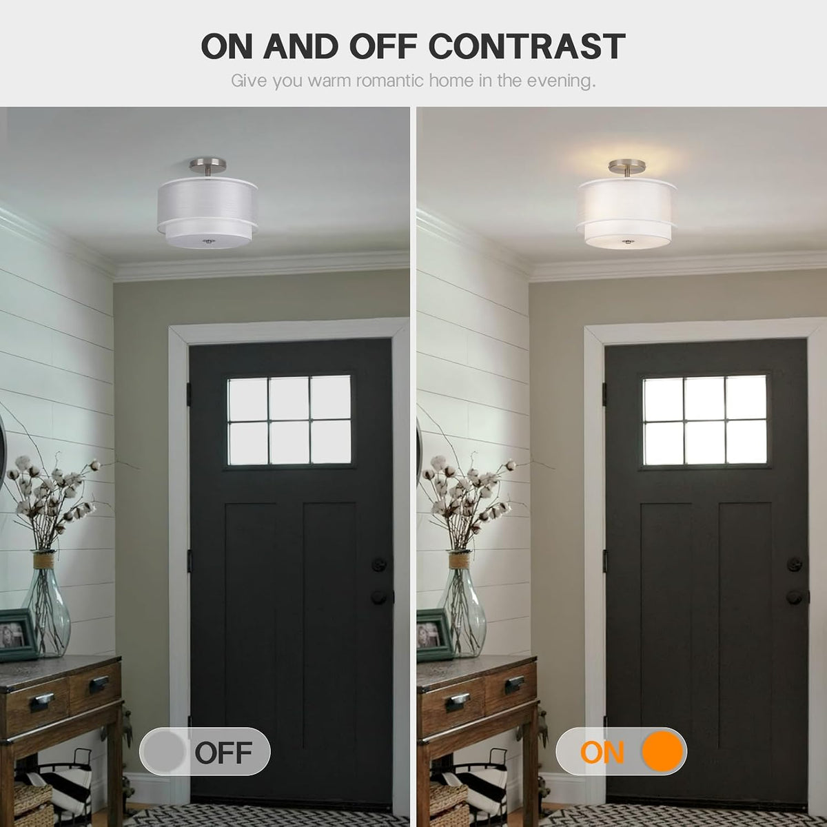 Semi Flush Mount Ceiling Light Fixture,Bedroom Ceiling Light,12.6'' Light Fixtures Ceiling Mount,Drum Light Fixture,3-Light Modern Close to Ceiling Lamps for Living Room Dining Room Kitchen Entryway