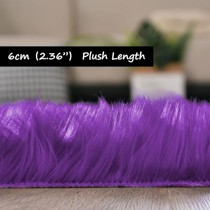 Goolela Purple Circle Rug 4ft Fluffy Round Faux Sheepskin Fur Rug - Image 2
