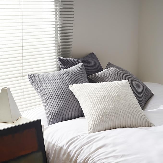 Topfinel Corduroy Throw Pillow Covers Pack of 2 Gray 16"x16" No Insert - Image 5