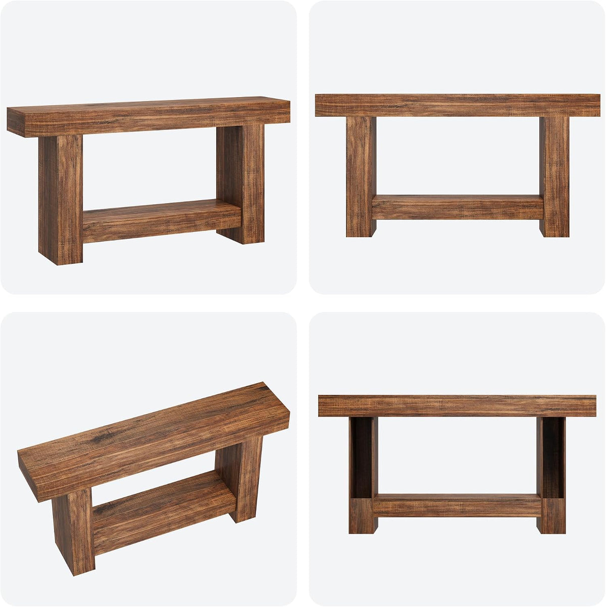 Garvee 63" Farmhouse 2-Tier Console Table for Entryway, Retro Brown