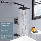 DASAN Tub Shower Faucets Sets Complete Matte Black Bathtub Shower System with Waterfall Tub Spout, Bathtub Faucet Set Tub and Shower Faucet Combo Trim Kit with Valve