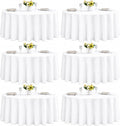 6-Pack Round 108-inch White Table Cloths, Solid Stain and Wrinkle Resistant Circular Tablecloth, Premium Plain Weave Polyester Fabric Table Linen Covers for Hotel, Banquet