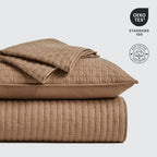 EVERGRACE 100% Cotton Cross Stitch 3-Piece Quilt Set, King, Camel Brown