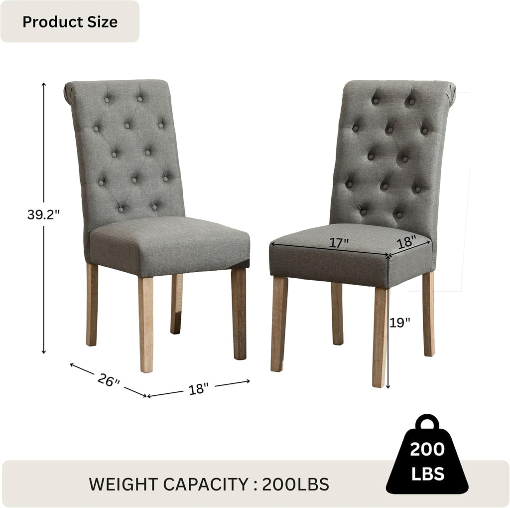 Roundhill Furniture Habit Grey Solid Wood Tufted Parsons Dining Chair (Set of 2), Gray