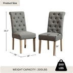 Roundhill Furniture Habit Grey Solid Wood Tufted Parsons Dining Chair (Set of 2), Gray
