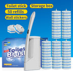 Disposable Toilet Brush Cleaning System with 50pcs Refills Pads Replacement Heads, Toilet Cleaning Stick, Wall Mounted Wand Kit Bathroom Maintenance, Toilet Bowl Cleaner Brush Holder and Set