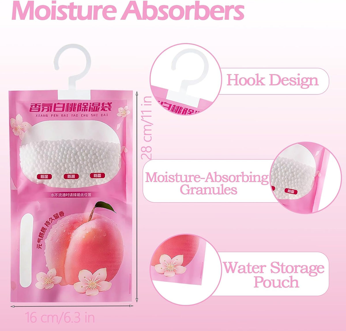 Moisture Absorbers 12 Pack，Hanging Closet Dehumidifier Bags in Wardrobes