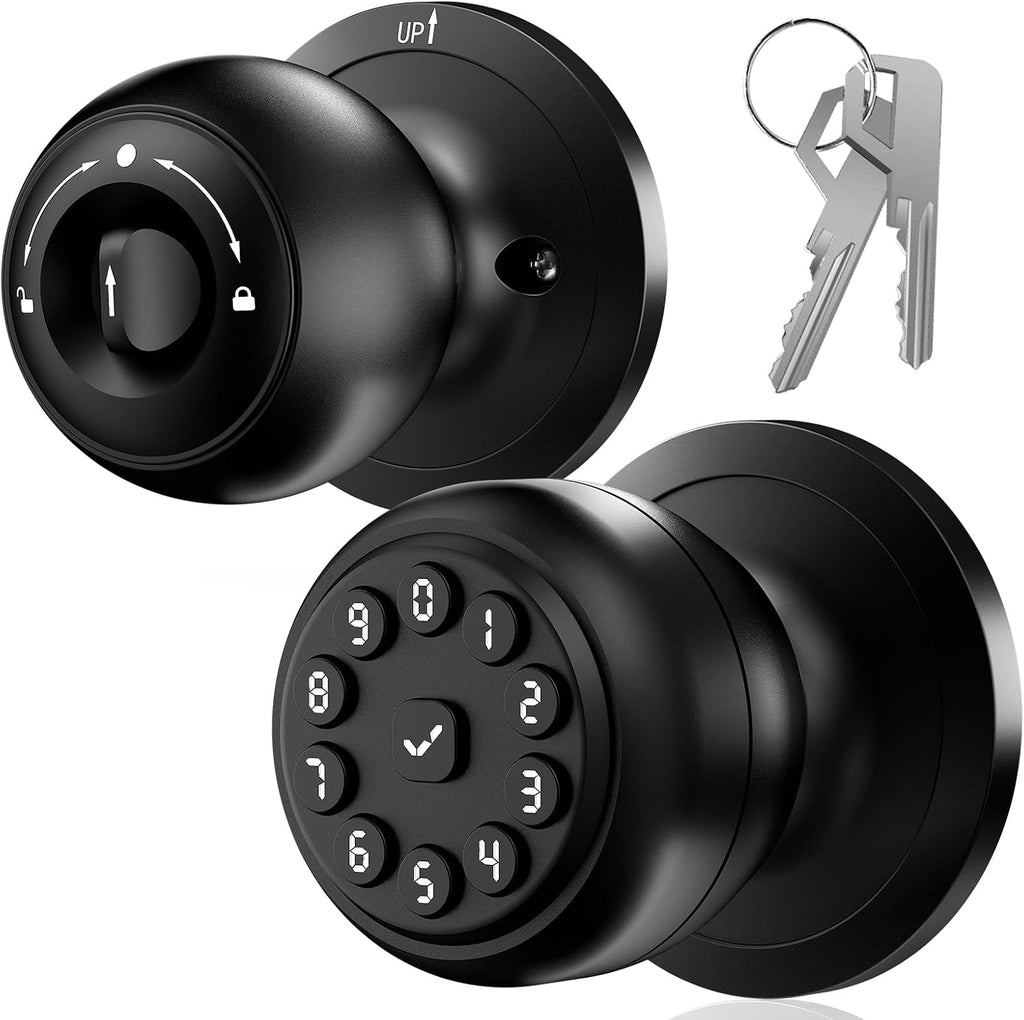 Smart Door Lock,Smart Keypad Door Knob with Lock,Bright Black