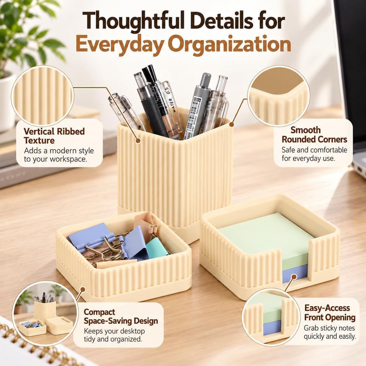 Aesthetic Desk Organizer Set,3-Piece Sturdy Plastic Office Accessories