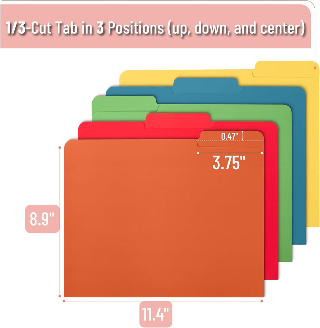 Mr. Pen- File Folders, 50 Pack, 1/3-Cut Tab, Vibrant Earthy Spectrum