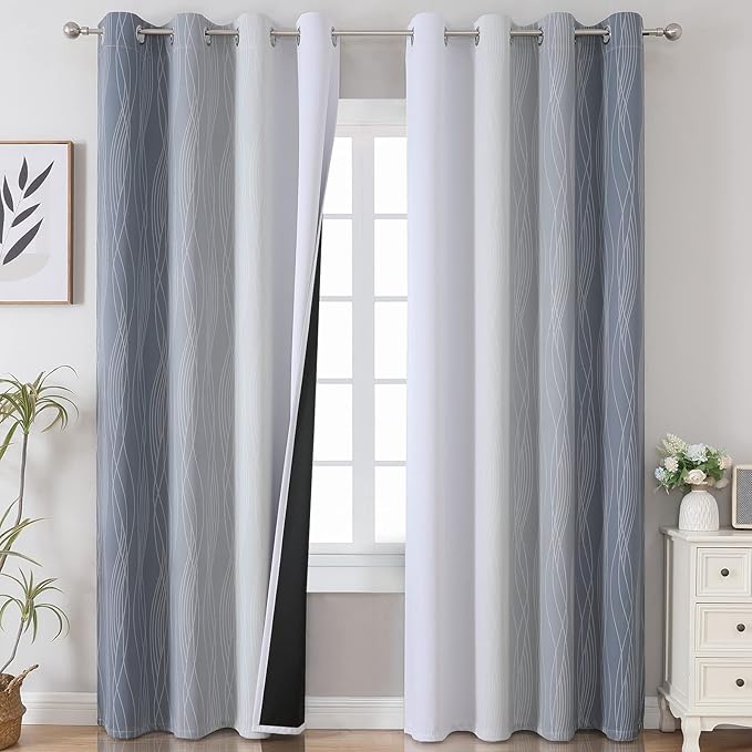 Estelar Textiler Grey and Greyish White Blackout Curtains & Drapes by ESTELARTEXTILER