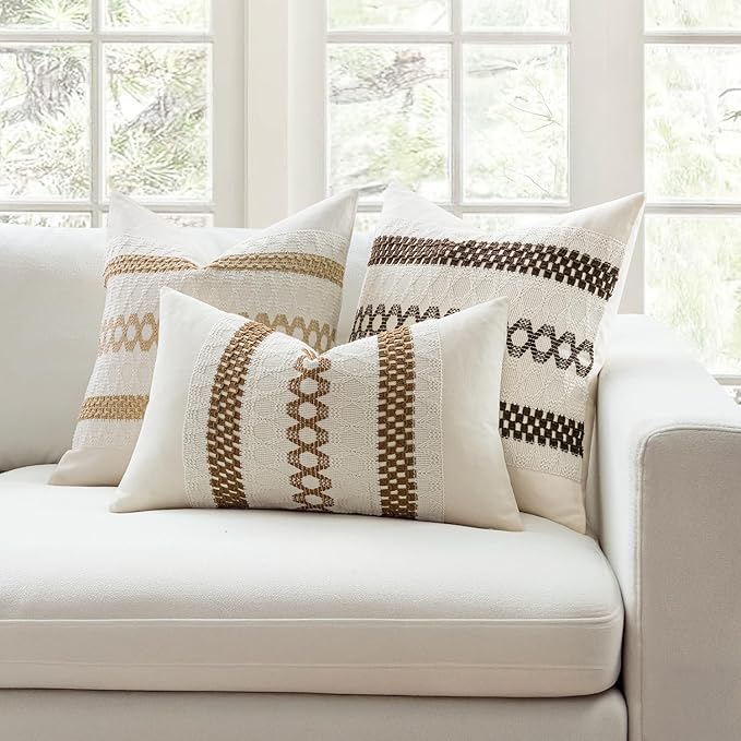 MIULEE Set of 2 Coco Brown Boho Decorative Pillow Covers 20x20 Inch Farmhouse - Image 3