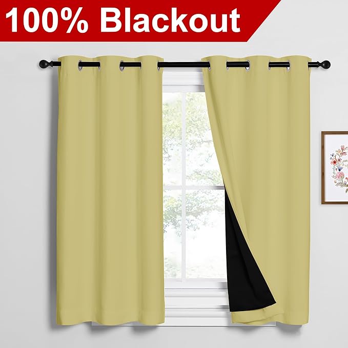 NICETOWN Paler Yellow 100% Blackout Curtains 2 Panels - Image 2