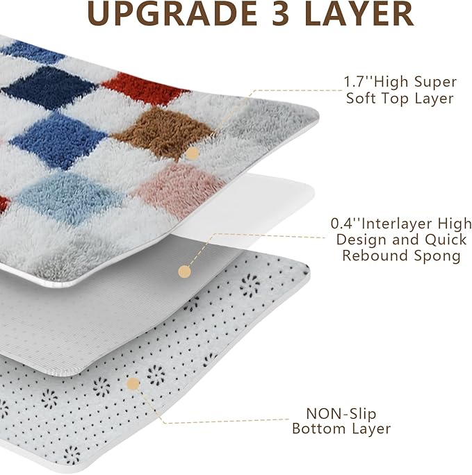 Shag Area Rug for Bedroom Living Room, 5x8 Fluffy Soft Colorful Checkered Rug - Image 7