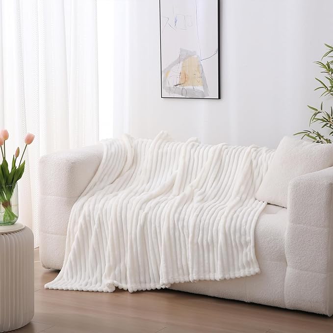 Cream White Fleece Throw Blanket 90”×90” - Image 3