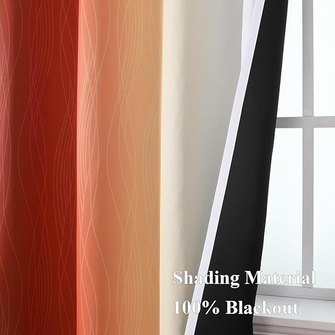 Estelar Textiler Burnt Orange and Greyish White Ombre Blackout Curtains 84 Inch - Image 5
