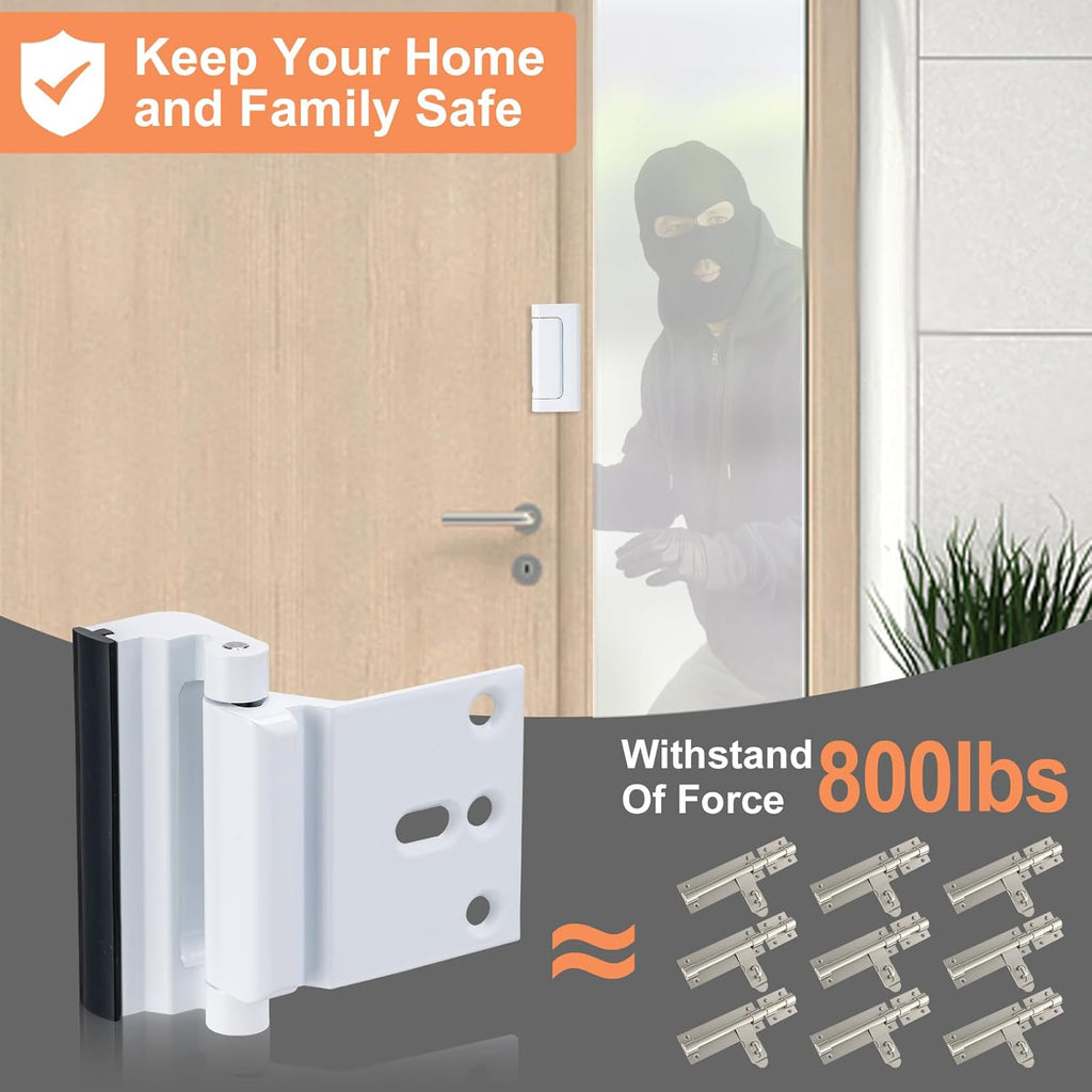 2 Pack Home Security Door Lock,with 3" Stop Withstand 800 lbs (White)