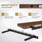 Fun Memories Floating Shelves, 9.3'' Deep Solid Pine Wood Wall Shelves for Storage, Wall Mounted Display Shelf with Invisible Heavy-Duty Metal Bracket, 36'' Width Set of 2, Walnut