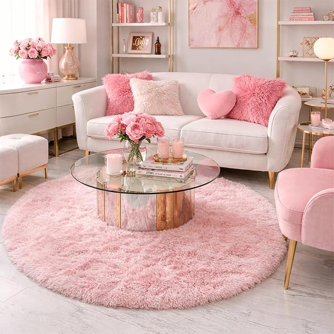 Amdrebio Pink Round Area Rugs 7Ft - Image 4