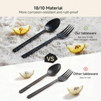 20 Pcs Black Hammered Silverware Set for 4, 18/10 Stainless Steel Flatware