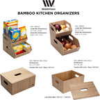 MobileVision Bamboo Storage Bins for Pantry & Kitchen Cabinet Organizer Multi-Purpose 2 PC Stackable Set for Canned Goods, Vegetables, Pouches, Boxed Meals & more