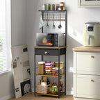 5 Tier Coffee Bar Station with Drawer, Kitchen Stand with 4 S-Shaped Hooks, Farmhouse Corner Coffee Bar Cabinet for Small Spaces, Bakers Rack for Kitchen, Living Room, 13.43" D x 18.93" W x 53.31" H