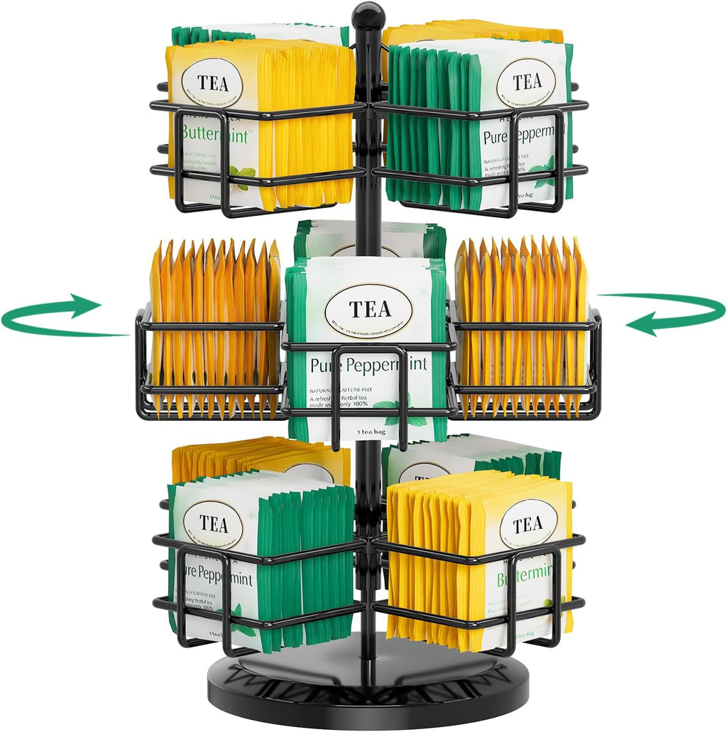 EsLuker.ly Tea Bag Holder Organizer for Counter, 3 Tier Metal Black