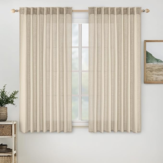 MIULEE Linen Curtains 63 Inch Length 2 Panels by MIULEE