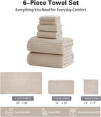 6 Piece Bath Towel Set, 30"x60" Microfiber Towels, Beige