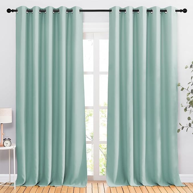 NICETOWN Aqua Blue Blackout Bedroom Curtains, Energy Saving Thermal Window by NICETOWN