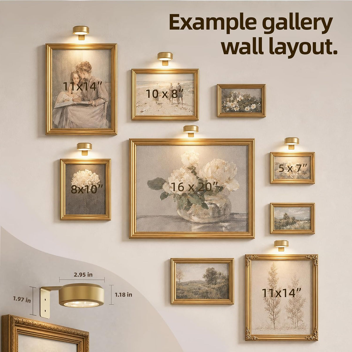EZVALO Picture Lights for Wall, 2000mAh Rechargeable Battery Magnetic Poster Lights with 3 Color Temps & 12 RGB, Remote Dimmable Timer Painting Light, Wall Decor Light for Art Display, Frame (3 Pack)
