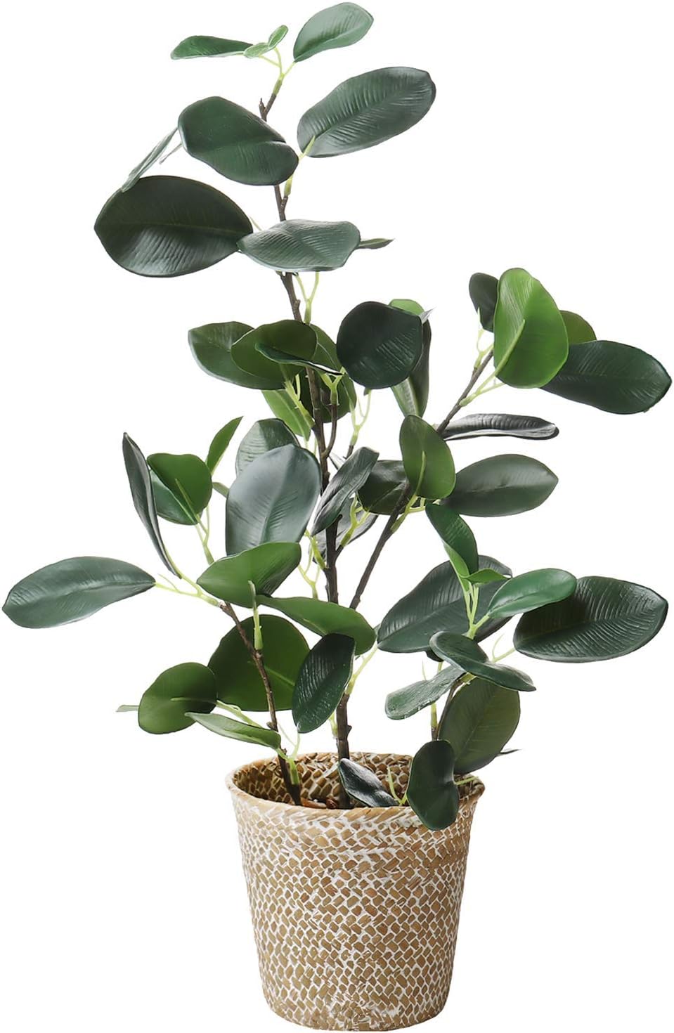 SAROSORA Artificial Ficus Tree Small Fake Plants in Weaved Pot 20" Height for Living Room Desktop Decor Indoor Home Office Ins Style (Green, 1)