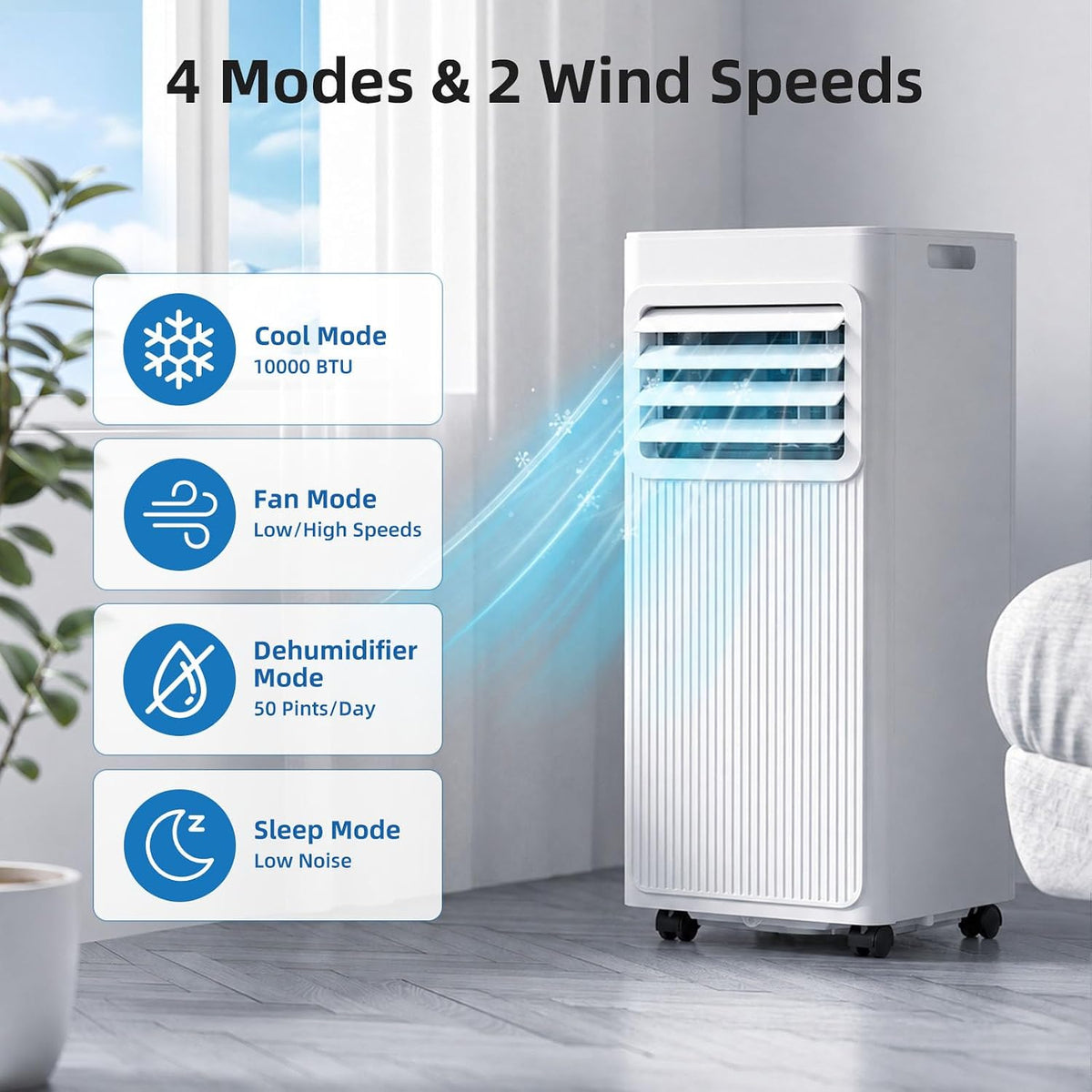 Antarctic Star 10000 BTU Portable Air Conditioner, 3 in 1 Free Standing Cooling AC Unit with Fan & Dehumidifier & Cools, Sleep Mode, 24H Timer, for Home/Kitchen/Office