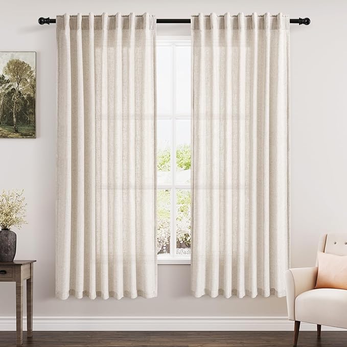 Nanspring Beige Semi Sheer Linen Curtains 72 inch Length by Nanspring