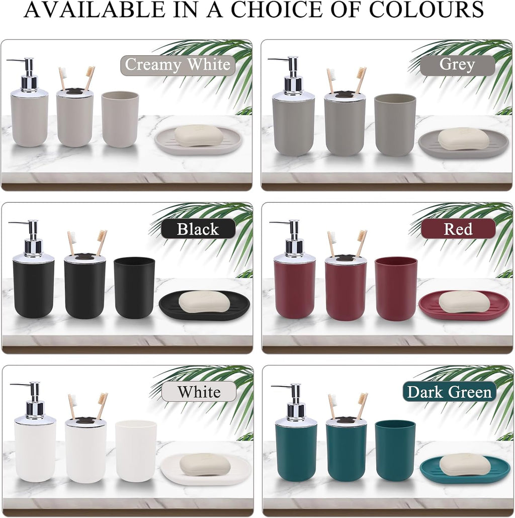 LGURT 4-Pc White Bath Accessories Set — Dispenser, Holder, Cup & Dish