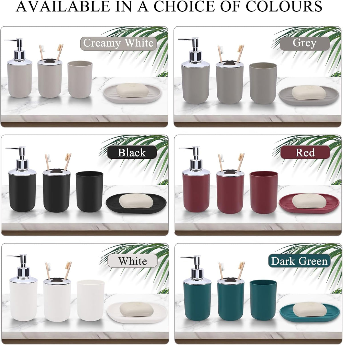 LGURT 4-Pc White Bath Accessories Set — Dispenser, Holder, Cup & Dish
